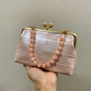 Handmade Genuine Embossed Leather Cute Kisslock Wristlet/Crossbody & 2 Chains